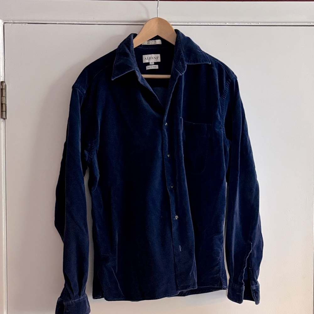 Alfani Men's Deep Blue Cotton Velvet Shirt Jacket M Long Sleeve